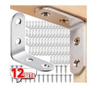 Staffe Angolari 1/12Set L Joint Brackets Stainless Steel Right Angle Connectors Fastener With Screws Shelves Cabinet Support Frame Corner Brace(8PCS,2Holes(with 2Screws))