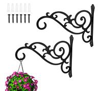 Staffe per cesti appesi, 2 pezzi da 29,9 cm, ganci per piante da appendere alla parete, luci solari, insetti, mangiatoie per colibrì, scacciapensieri a vento, nero (forte portante)