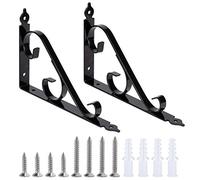 Staffe per Mensole a Parete in Metallo Supporti per Mensole Triangolare Staffe Angolari 90 Gradi con Viti per Decorative di Giardinaggio 250mm * 164mm 1 Paio (Nero)