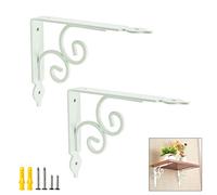 Staffe per Mensole a Triangolo a Gancio in Metallo in Ferro Battuto,Staffa per Mensola ad Angolo Retto,per Camera da Letto Soggiorno Decorazione Studio Bagno,2 Pezzi (190x140mm/7.5x5.5in,white)