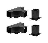 Staffe per Pergola 15x15 cm in Metallo Nero, Kit di Supporto con 2 Giunti a Croce e 2 Basi per Costruzione Gazebo, Pensilina da Giardino, Terrazzo o Balcone