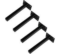 Staffe per Scaffalature Galleggianti, Confezione da 4, Staffe per Mensole A Parete in Ferro Battuto, Spessore 2mm, Tubo Quadrato 2x2cm, 10/15/20/25/30/35/40/50cm, con Supporto, Black, 25cm/9.84in