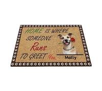 Staffie, Cane Divertente Personalizzato Con Rosa, Regalo Staffie La Casa È Dove Qualcuno Corre A Salutarti Tappetino Da Bagno Divertenti Tappetini Porta Dingresso Tappeti D'Ingresso 40X60Cm