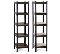 Stagecaptain 2x Heavyrack Scaffale a Colonna con 5 ripiani in legno chiaro o scuro, stile industriale nero, per cucina, magazzino, soggiorno e ufficio.
