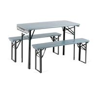 Stagecaptain BB-117 GY Hirschgarten Set tavolo da birreria pieghevole 117 cm, 1 tavolo + 2 panche in legno, per interno ed esterno, colore grigio, ideale per balcone e feste.