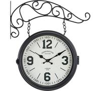 Stagecaptain BHU-4136 BK Orologio da Stazione Vintage doppia faccia, metallo retrò, diametro 25 cm, extra silenzioso, supporto da parete, adatto per interni, colore nero.