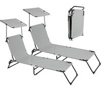 Stagecaptain CS-190 Lettino Prendisole Pieghevole con Tetto, 2 pezzi, 190cm, schienale regolabile, resistente intemperie, per giardino, balcone, terrazza, spiaggia, campeggio, nero-grigio.
