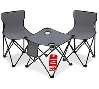 Stagecaptain CS-4547 Tavolo da campeggio con 2 sedie pieghevoli, porta bevande e borsa trasporto. Ideale per festival, pesca e campeggio. Colore grigio.