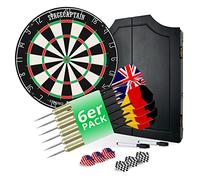 Stagecaptain DBC-1775 BK BullsEye Mobile Pub con Freccette - Scatola in Legno con Scheda Steeldart Professionale - Bersaglio con Fili Extra Sottili - Bersaglio con 6 Freccette e 4 Set di Flights