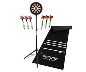 Stagecaptain DBS-1715 BullsEye Pro: bersaglio steeldarts professionale in sisal, tappeto gomma, supporto regolabile, 6 freccette, 4 set di flights, colore nero.