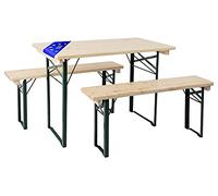 Stagecaptain BBEU-110NT Hirschgarten Set Tavolo Da Birreria 110 cm - Set pieghevole 2 tavoli, 4 panche in legno per balcone, interno ed esterno, naturale.