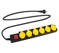 Stagecaptain OPSS-6 YE Ciabatta Multipresa da Esterno 6 Vie, 5 m/ 3x 1 | Distribuzione con 6 prese, Protetta da corpi estranei e spruzzi secondo i protezione IP44, Interruttore illuminato