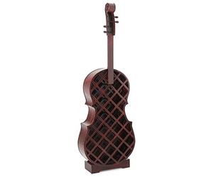 Stagecaptain Stradivino Grande Porta Vini in legno vintage per 25 bottiglie, a forma di violoncello, alto 182 cm, porta bottiglie retrò e a mano.