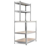 Stagecaptain WBR-175 SR Scaffale da banco con portapesi, 5 ripiani in 2 profondità, superficie lavoro robusta a 97 cm, ideale per officina, cantina, dispensa, colore argento.