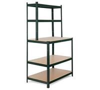 Stagecaptain WBR-175 SR Scaffale da Banco Lavoro con Portapesi - 5 Ripiani, 2 Profondità - Superficie Extra Robusta a 97 cm - Ideale per Officina, Cantina, Dispensa - Verde