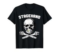 Stagehand - Chiave a Mezzaluna Incrociata con Teschio nel Backstage del teatro Maglietta con Stampa Grafica Economica