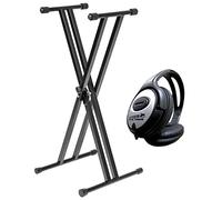 Stagg KXS-A6 - Supporto per tastiera a doppio supporto pieghevole + cuffie Keepdrum