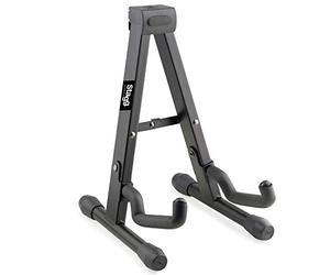 Stagg SUVM-A100BK Supporto Pieghevole per Ukulele, Mandolino e Violino | Telaio in acciaio, gomma morbida su ganci e schienale, blocco di apertura, si ripiega piatto - 19x21x30cm, 0,8kg, nero