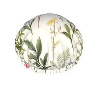 Stagione Acquerelli Di Erbe Flowersb Cuffia Da Doccia Per Le Donne Riutilizzabile Doppio Strato Cuffia Da Bagno Cuffia Capelli Impermeabile Fascia Elastica Signore Spa Salone Doccia Cappello Tappi Per