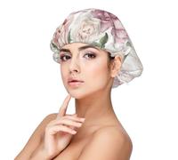 Stagione primaverile Fiori rosa Floreale,Cuffia da notte in raso per adulti - Cuffia da notte elastica per donna, copricapelli per la notte