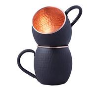 Staglife 20 Oz Nero Opaco Moscow Mule Tazze in Rame Puro per Bere, Tazze in Rame Genuino per Mosca Mule con Cerchi in Rame Oro Rosa, Set di 2 Tazze in Vero Rame Massiccio Martellato