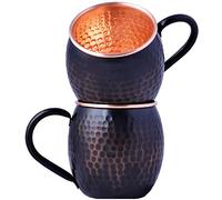 Staglife Tazze in Rame Nero Antico per Mosca Mule da 16 Oz, Tazze in Rame Autentico per Mosca Mule Tazze e Tazze in Vero Rame, Set di 2 Tazze in Rame Massiccio Puro al 100%