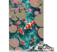 Stagno giapponese di pesci koi e ninfee 500 pezzi Puzzle in legno per adulti Puzzle Regali di Natale Gioco educativo Sfida Giocattolo 500 pezzi (52x38 cm)