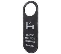STAHAD Cartello Porta Non Disturbare Bifacciale in Pu Nero 24x8 Cm per Camera D'albergo, Indicatore Privacy e Pulizia, Appendino per Porta Hotel Ufficio Casa
