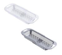 STAHAD Scolapiatti Regolabile Telescopico 2 Pezzi in Plastica Resistente Bianco e Grigio, Cestello di Scarico Multiuso per Lavello Cucina, Porta-stoviglie Salvaspazio per Organizzazione