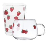 STAHAD Set 2 Pezzi Bicchieri in Vetro Motivo Fragola, Tazze da Tè e Latte per Uso Domestico e Ufficio, Design Adorabile per Bevande come Succo, Birra e Caffè