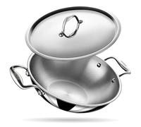 Stahl Artisan Triply Kadhai in acciaio inox con coperchio, Kadai per cucinare, pentole triplicate in acciaio inox, compatibile con fornelli a induzione e gas, 4,4 l, 28 cm