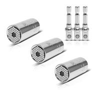 STAHLWERK 3 chiavi a bussola universali da 7 - 19 mm, dado multifunzione per cricchetto da 3/8", con adattatore per trapano elettrico e a batteria