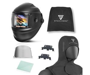 STAHLWERK Casco di saldatura automatico Booster 3 in 1 - Casco di protezione del sudore con cappuccio di saldatura, riproduzione dei colori veri, memoria di lavoro, oscuramento automatico DIN 4 - DIN