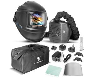STAHLWERK Casco per saldatura automatico 3-in-1 BOOSTER AIR - Casco con sistema di ventilazione PAPR, True-Colour, memoria lavori, oscuramento DIN 4-13, classe 1/1/1/2