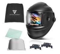 STAHLWERK Casco per saldatura automatico 3-in-1 BOOSTER - Casco con True-Colour, oscuramento DIN 4-13, memoria lavori, classe 1/1/1/2, campo visivo 116 x 81 mm