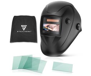 STAHLWERK Casco per saldatura automatico 3-in-1 WORKER - Casco con True-Colour, oscuramento automatico DIN 4-13, classe 1/1/1/2, campo visivo 96 x 39 mm, maschera