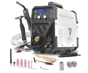 STAHLWERK Saldatrice 3 in 1 station wagon MTM-200 ST - 200 A forte inverter combinato per TIG, MIG/MAG, MMA, avanzamento filo sinergico, azionamento a 4 ruote, accensione HF, filo di riempimento