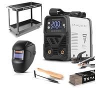 STAHLWERK Saldatrice ARC 200 MD Digital - 200 Ampere, completo con casco per saldatura, elettrodi e carrello, DC MMA/E, Lift-TIG, display digitale, ARC-Force, VRD, Hot-Start, raffreddamento