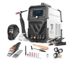 STAHLWERK Saldatrice combinata 2 in 1 AC/DC TIG 200 ST - set completo - digitale, TIG e MMA 200 A, accensione HF, funzione spot, modalità clean, IGBT, display digitale e connessione remota