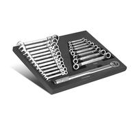 STAHLWERK Set di chiavi inglesi da 21 pezzi con inserto in schiuma per carrello da officina - chiave dinamometrica 28 - 210 Nm e chiave ad anello in inserto per carrello degli attrezzi con chiave