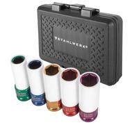 STAHLWERK Set di dadi per avvitatore a percussione 1/2", 5 dadi da 15, 17, 19, 21 e 22 mm, per un facile cambio della ruota, Cr-Mo, bussole per cerchioni in alluminio con protezione dei cerchioni, 6