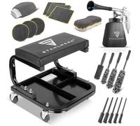 STAHLWERK Set di dettagli per officina e auto, 21 pezzi, sgabello da officina 118 kg, pistola per pulizia ad aria compressa con effetto tornado, spazzola per cerchioni e pulizia auto in microfibra