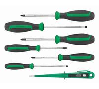 Stahlwille 4698 DRALL+ Set di cacciaviti da 7 pezzi con tester di tensione L per viti a taglio/a croce (PH, PZ) L manico 2K, Made in Germany