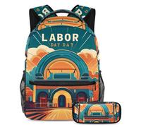 Stai al passo con le tendenze, set di 2 zaini con zaino e astuccio di grande capacità, motivo festa del lavoro, Multicolore#01, B:29.4x20x40cm P:19x7.5x3.8cm, Zaini Daypack