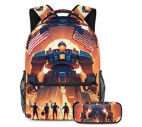 Stai al passo con le tendenze, set di 2 zaini con zaino e astuccio di grande capacità, motivo festa del lavoro, Multicolore#06, B:29.4x20x40cm P:19x7.5x3.8cm, Zaino daypack