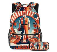 Stai al passo con le tendenze, set di 2 zaini con zaino e astuccio di grande capacità, motivo festa del lavoro, Multicolore#07, B:29.4x20x40cm P:19x7.5x3.8cm, Zaini Daypack