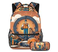 Stai al passo con le tendenze, set di 2 zaini con zaino e astuccio di grande capacità, motivo festa del lavoro, Multicolore#08, B:29.4x20x40cm P:19x7.5x3.8cm, Zaino daypack