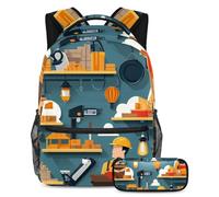 Stai al passo con le tendenze, set di 2 zaini con zaino e astuccio di grande capacità, motivo festa del lavoro, Multicolore#05, B:29.4x20x40cm P:19x7.5x3.8cm, Zaino daypack