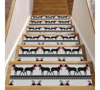 Staicase - Tappeto antiscivolo per scale, 15 pezzi, motivo cervo romantico, 76 x 20 cm, per gradini in legno per interni, bordatura, tappeto per bambini, anziani e cani