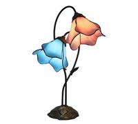 Stained Glass Accent Table Lamp with 8-inch Wide Bent Glass Flower Lampshade Leaf Base 22-inch Tall Bedside Night Light for Living Room Bedroom Corner, b